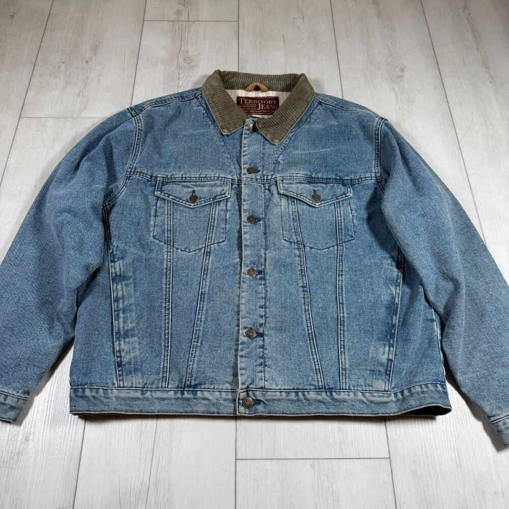 Vintage The Territory Ahead Denim Trucker Jean Jacket Mens XL Corduroy Collar